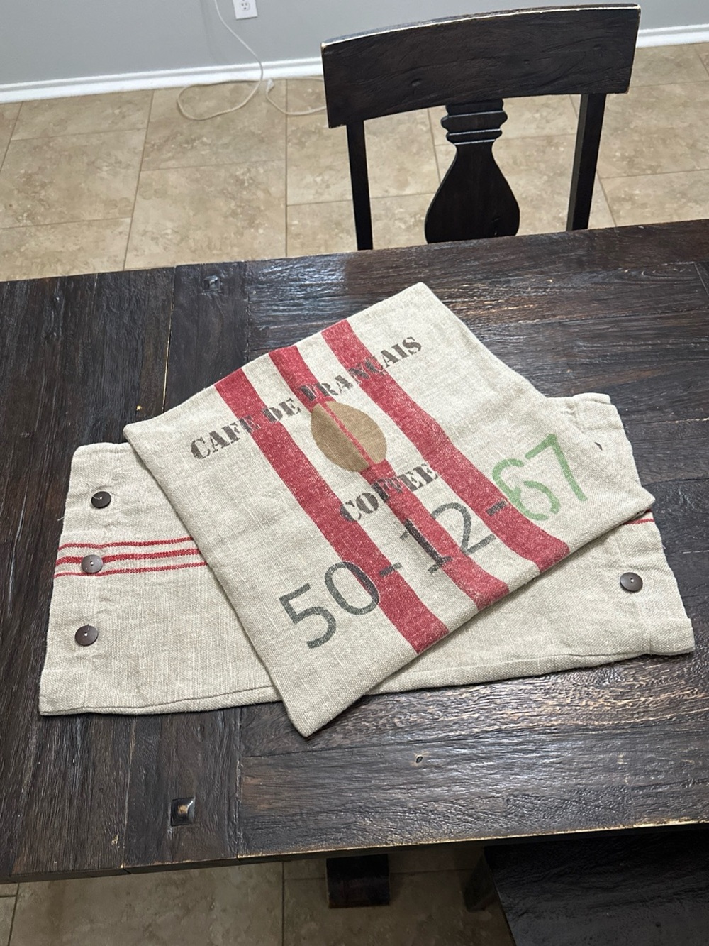 Pottery Barn Red Stripe Cafe de Francais Coffee Burlap Pillow Cover - Picture 3 of 7